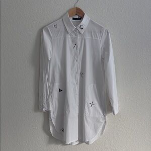 LUUKAA Long Sleeve Button Down White & Black Shirt Size 6